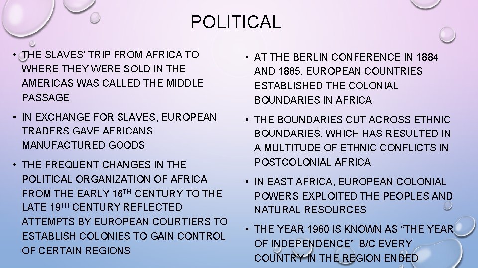 POLITICAL • THE SLAVES’ TRIP FROM AFRICA TO WHERE THEY WERE SOLD IN THE