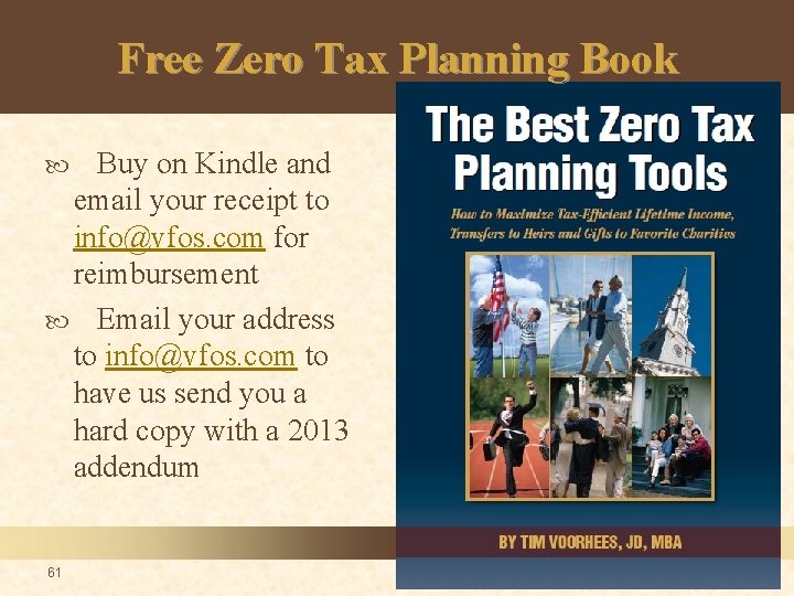 Free Zero Tax Planning Book Buy on Kindle and email your receipt to info@vfos.