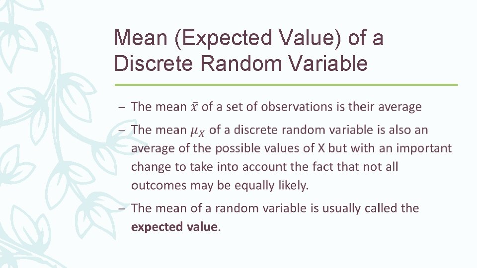 Mean (Expected Value) of a Discrete Random Variable – 