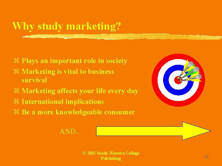 Why study marketing? z Plays an important role in society z Marketing is vital