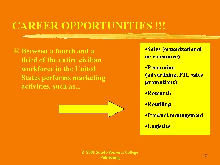 CAREER OPPORTUNITIES !!! z Between a fourth and a third of the entire civilian