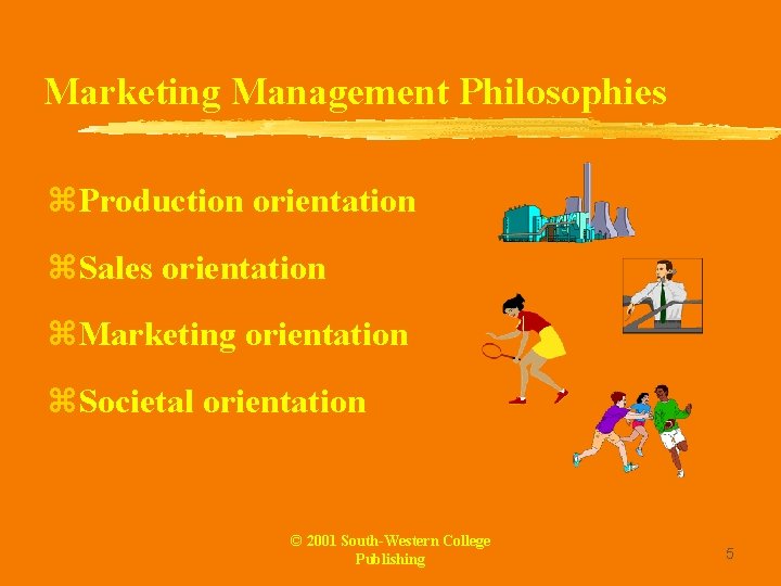 Marketing Management Philosophies z. Production orientation z. Sales orientation z. Marketing orientation z. Societal