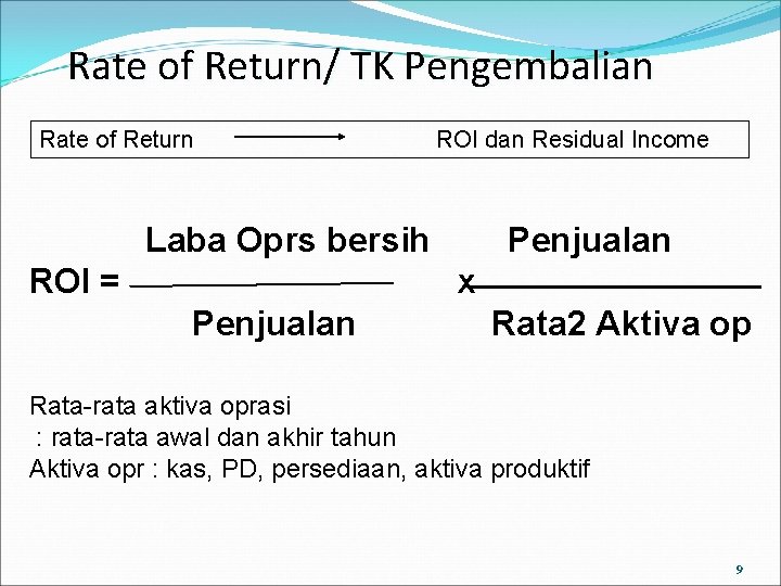 Rate of Return/ TK Pengembalian Rate of Return ROI dan Residual Income Laba Oprs