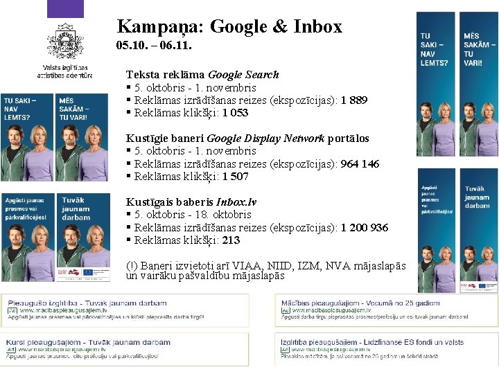 Kampaņa: Google & Inbox 05. 10. – 06. 11. Teksta reklāma Google Search §