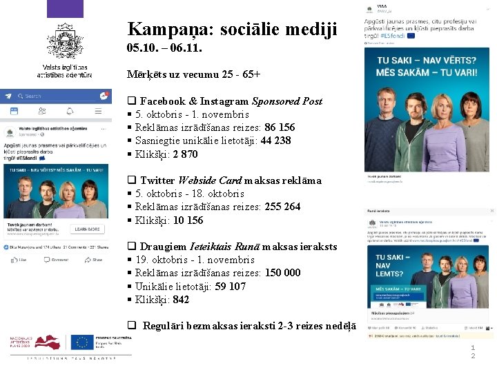 Kampaņa: sociālie mediji 05. 10. – 06. 11. Mērķēts uz vecumu 25 - 65+