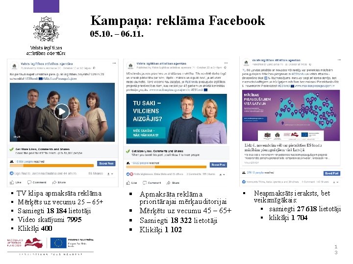 Kampaņa: reklāma Facebook 05. 10. – 06. 11. § § § TV klipa apmaksāta