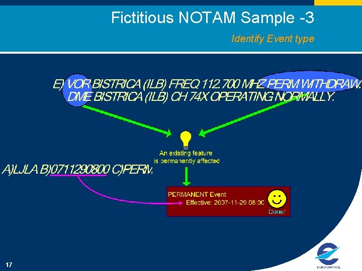 Fictitious NOTAM Sample -3 Identify Event type 17 