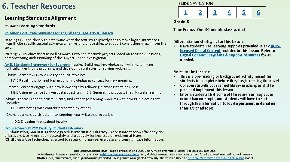 6. Teacher Resources Learning Standards Alignment Content Learning Standards Common Core State Standards for