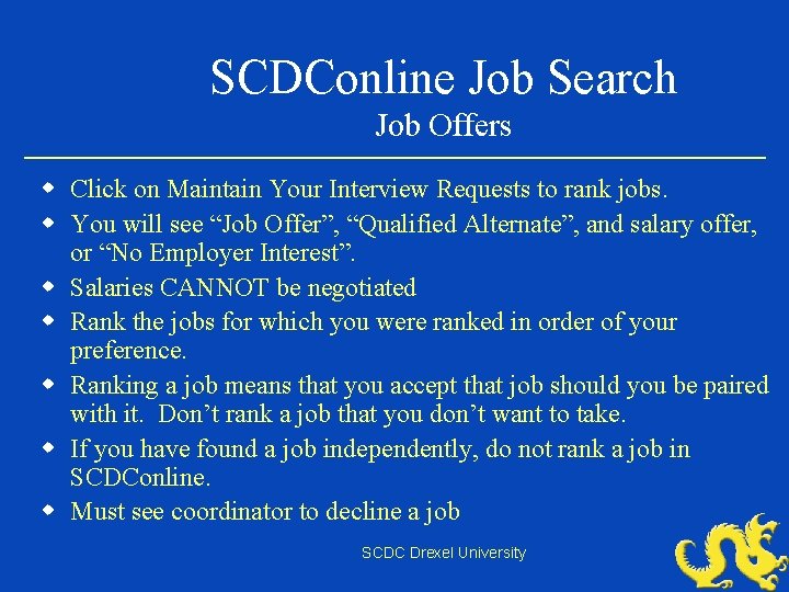 SCDConline Job Search Job Offers w Click on Maintain Your Interview Requests to rank