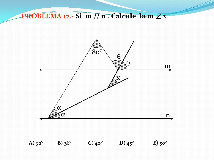 PROBLEMA 12. - Si m // n. Calcule la m x 80° m x