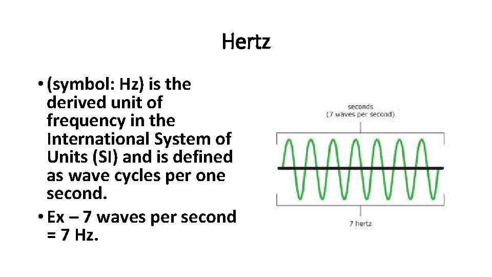 Hertz • (symbol: Hz) is the derived unit of frequency in the International System