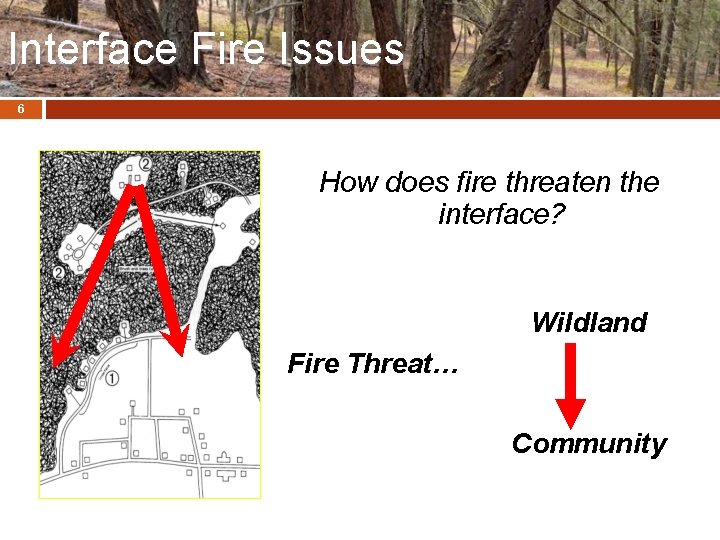 Interface Fire Issues 6 How does fire threaten the interface? Wildland Fire Threat… Community