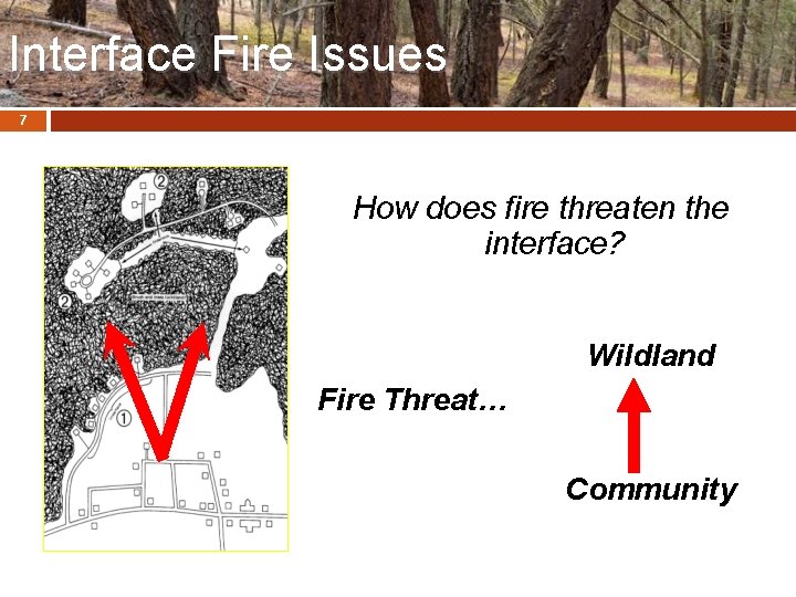 Interface Fire Issues 7 How does fire threaten the interface? Wildland Fire Threat… Community