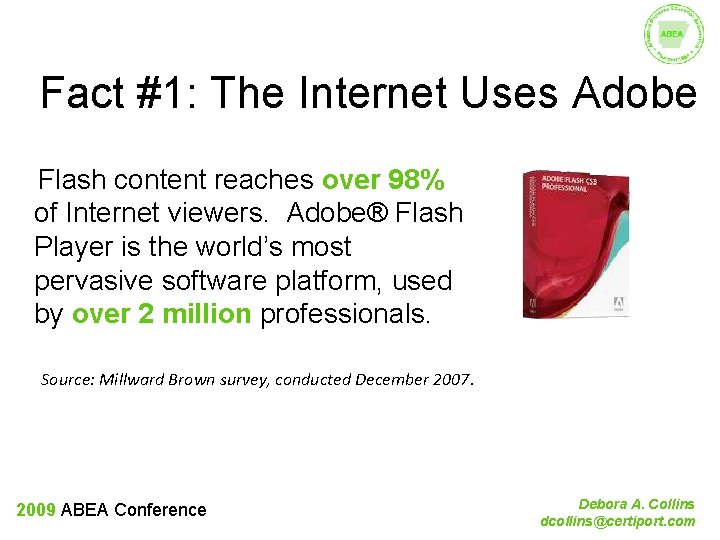 Fact #1: The Internet Uses Adobe Flash content reaches over 98% of Internet viewers.