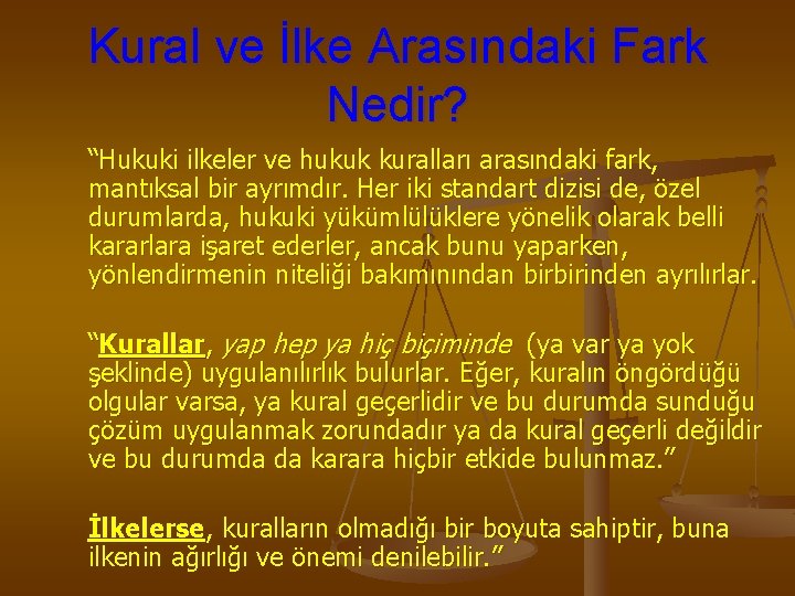 Kural ve İlke Arasındaki Fark Nedir? “Hukuki ilkeler ve hukuk kuralları arasındaki fark, mantıksal