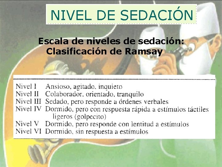 NIVEL DE SEDACIÓN Escala de niveles de sedación: Clasificación de Ramsay 