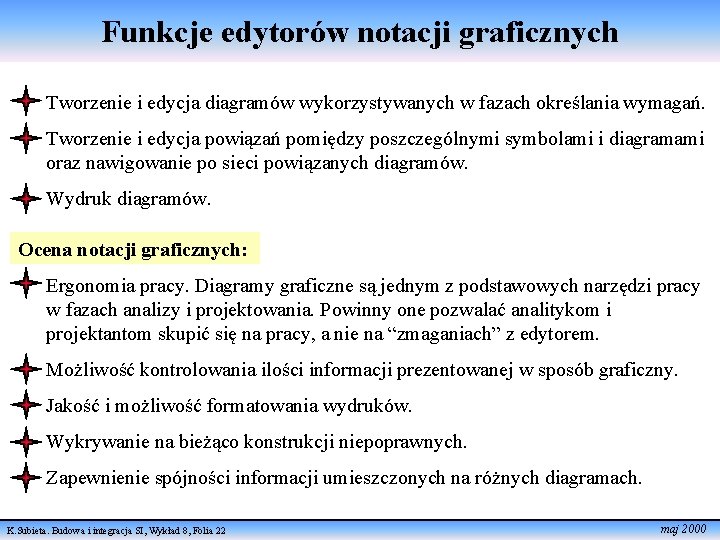 Funkcje edytorów notacji graficznych Tworzenie i edycja diagramów wykorzystywanych w fazach określania wymagań. Tworzenie