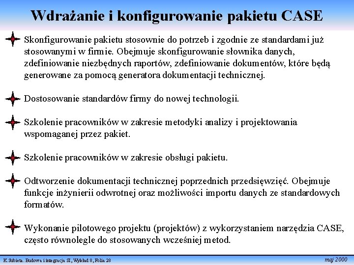 Wdrażanie i konfigurowanie pakietu CASE Skonfigurowanie pakietu stosownie do potrzeb i zgodnie ze standardami