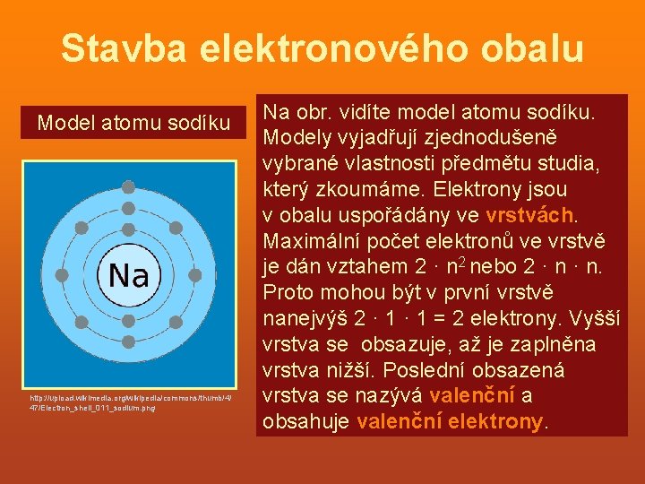 Stavba elektronového obalu Model atomu sodíku http: //upload. wikimedia. org/wikipedia/commons/thumb/4/ 47/Electron_shell_011_sodium. png Na obr.