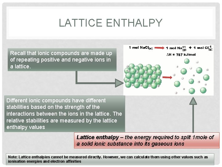 LATTICE ENTHALPY Recall that ionic compounds are made up of repeating positive and negative