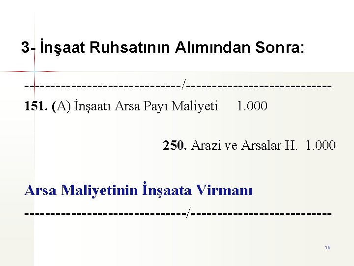 3 - İnşaat Ruhsatının Alımından Sonra: ---------------/--------------151. (A) İnşaatı Arsa Payı Maliyeti 1. 000