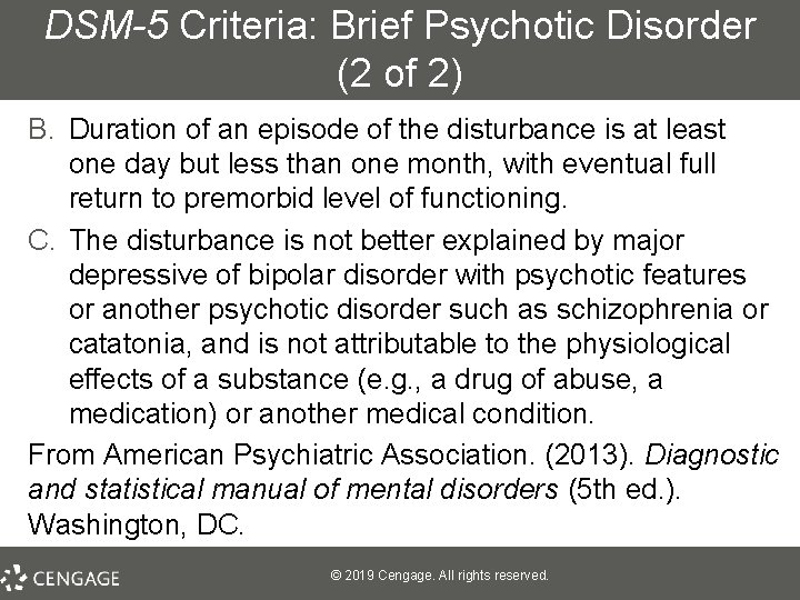 DSM-5 Criteria: Brief Psychotic Disorder (2 of 2) B. Duration of an episode of