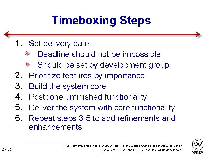 Timeboxing Steps 1. Set delivery date 2. 3. 4. 5. 6. 2 - 35