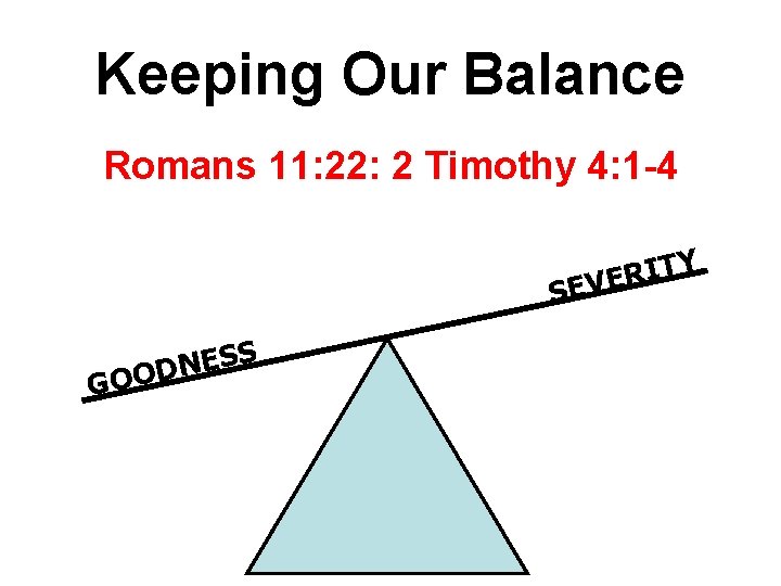 Keeping Our Balance Romans 11: 22: 2 Timothy 4: 1 -4 IT R E