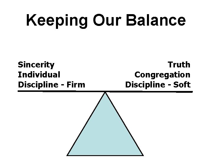 Keeping Our Balance Sincerity Individual Discipline - Firm Truth Congregation Discipline - Soft 