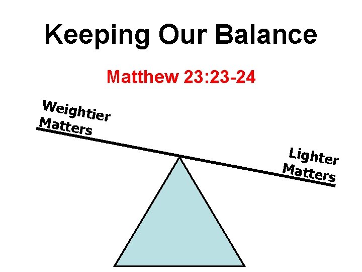 Keeping Our Balance Matthew 23: 23 -24 Weigh tier Matte rs Lighte r Matte