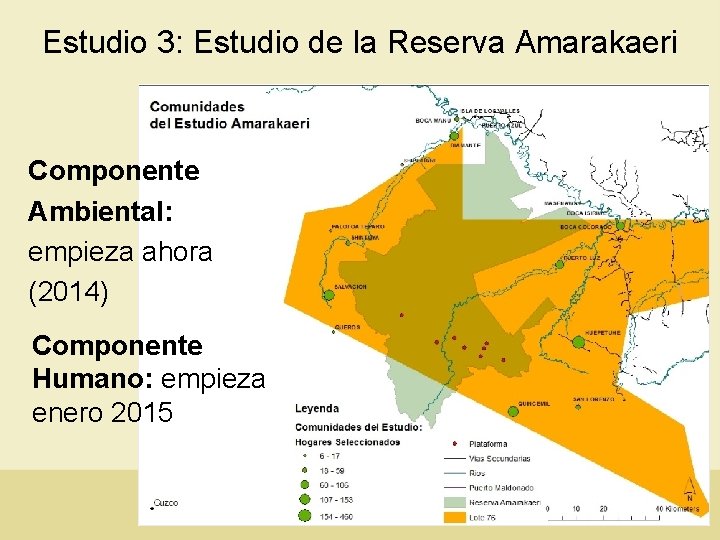 Estudio 3: Estudio de la Reserva Amarakaeri Componente Ambiental: empieza ahora (2014) Componente Humano: