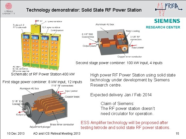 Technology demonstrator: Solid State RF Power Station Second stage power combiner: 100 k. W