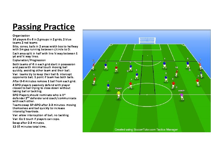 Passing Practice Organization 16 players 4 v 4 in 2 groups in 2 grids,