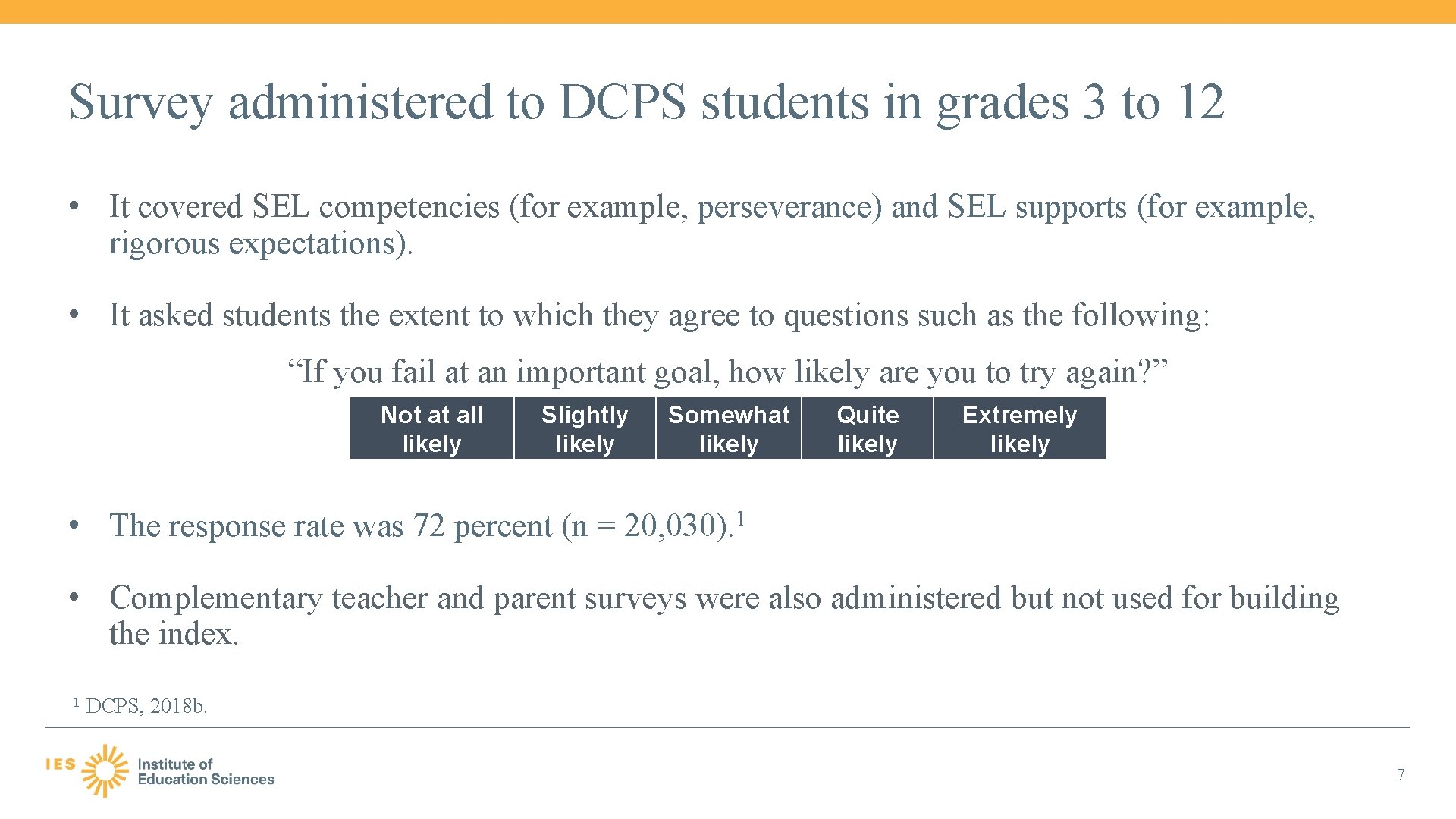 Survey administered to DCPS students in grades 3 to 12 • It covered SEL