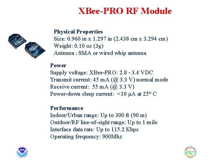 XBee-PRO RF Module Physical Properties Size: 0. 960 in x 1. 297 in (2.