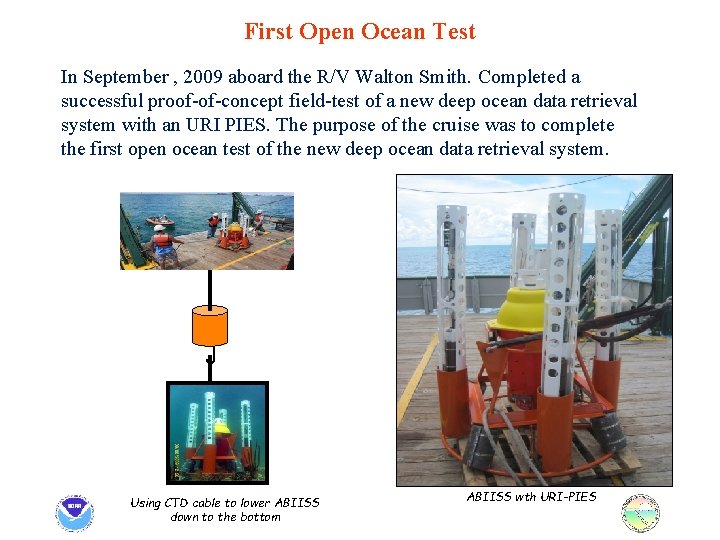 First Open Ocean Test In September , 2009 aboard the R/V Walton Smith. Completed