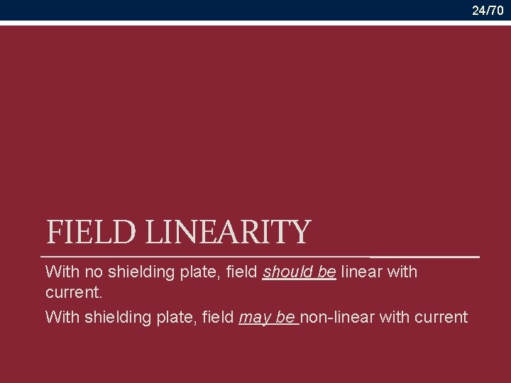 24/70 FIELD LINEARITY With no shielding plate, field should be linear with current. With