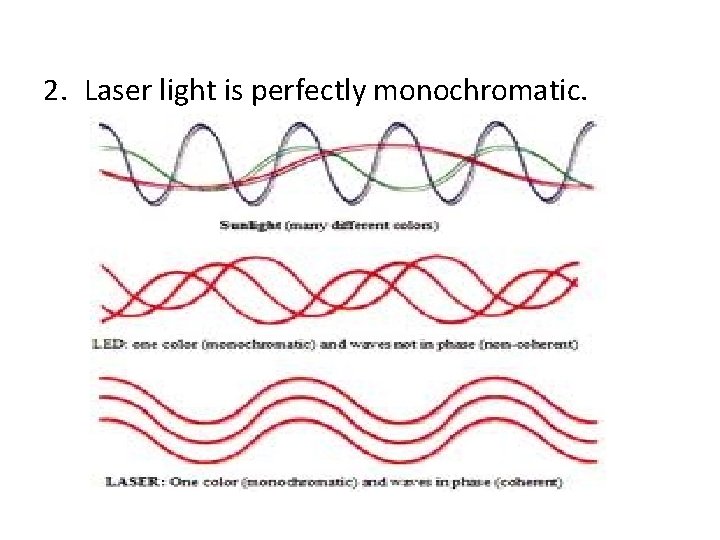 2. Laser light is perfectly monochromatic. 