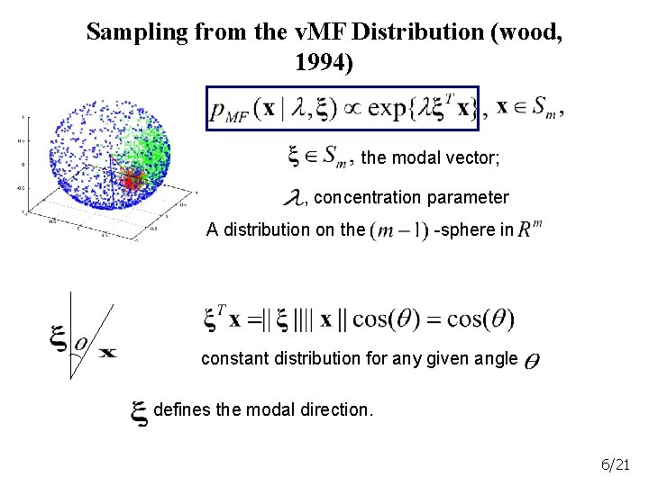 Sampling from the v. MF Distribution (wood, 1994) the modal vector; , concentration parameter