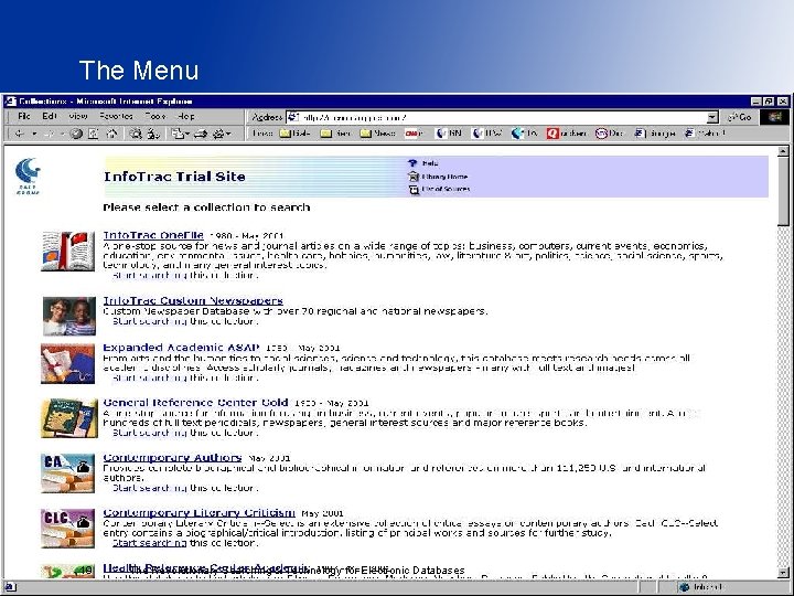 The Menu 19 The Revolutionary Searching & Technology for Electronic Databases 