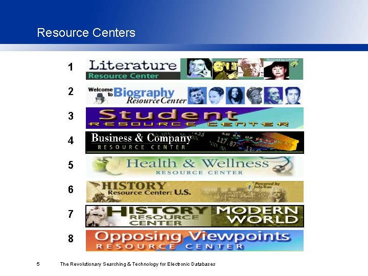 Resource Centers 1 2 3 4 5 6 7 8 5 The Revolutionary Searching