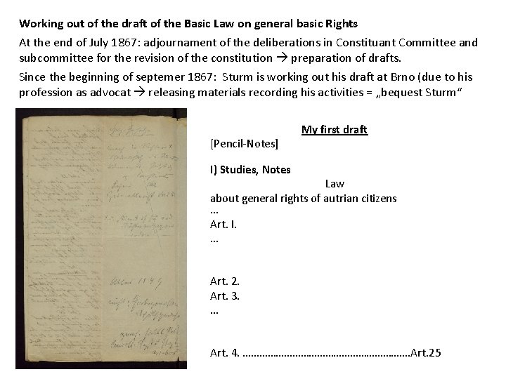 Working out of the draft of the Basic Law on general basic Rights At