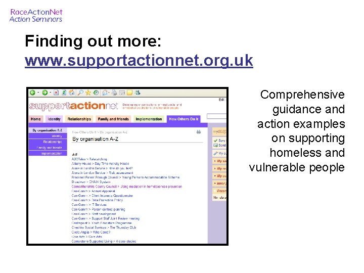 Finding out more: www. supportactionnet. org. uk Comprehensive guidance and action examples on supporting