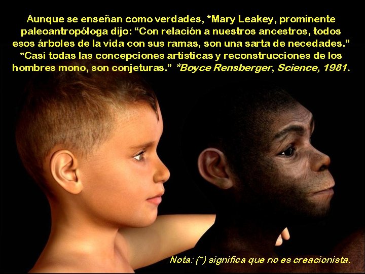 Aunque se enseñan como verdades, *Mary Leakey, prominente paleoantropóloga dijo: “Con relación a nuestros