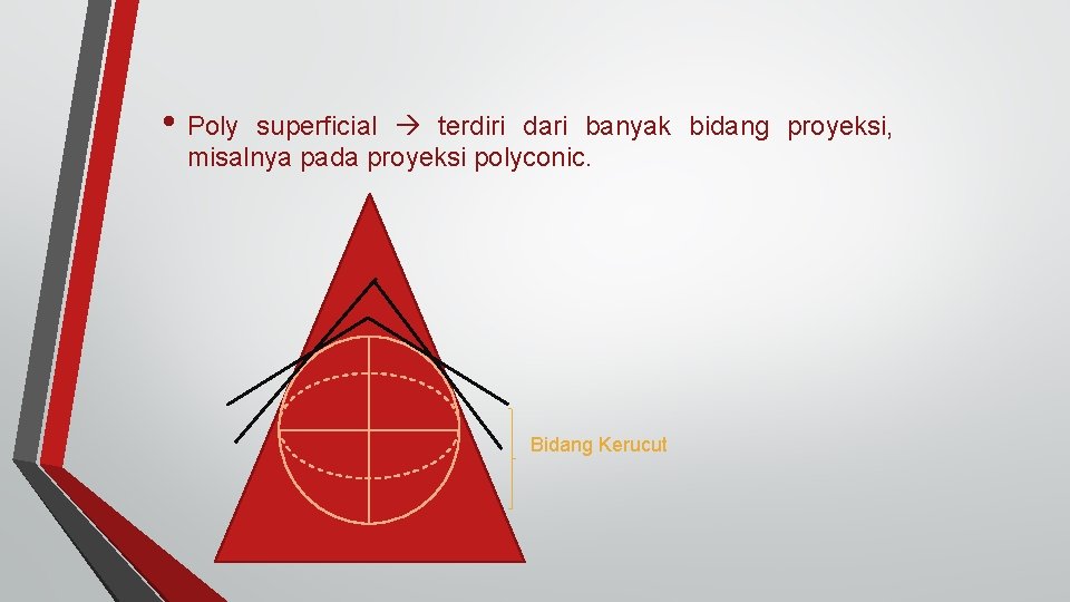  • Poly superficial terdiri dari banyak bidang proyeksi, misalnya pada proyeksi polyconic. Bidang