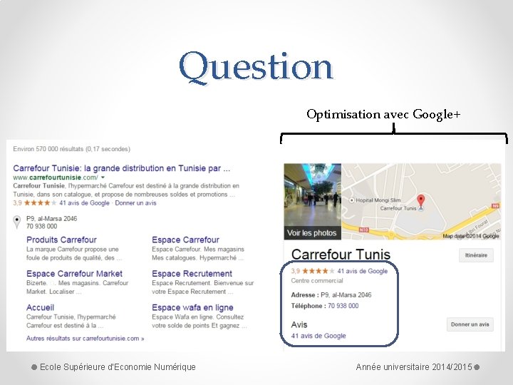 Question Optimisation avec Google+ Ecole Supérieure d'Economie Numérique Année universitaire 2014/2015 