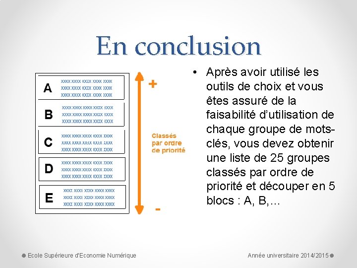 En conclusion • Après avoir utilisé les outils de choix et vous êtes assuré