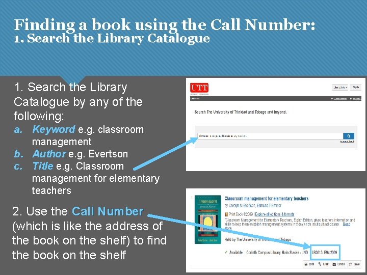 FINDING A BOOK IN THE LIBRARY Using the