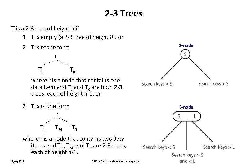 2 -3 Trees T is a 2 -3 tree of height h if 1. 2 -3 Trees T is a 2 -3 tree of height h if 1.