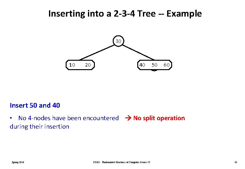 Inserting into a 2 -3 -4 Tree -- Example 30 10 20 4050 6060 Inserting into a 2 -3 -4 Tree -- Example 30 10 20 4050 6060